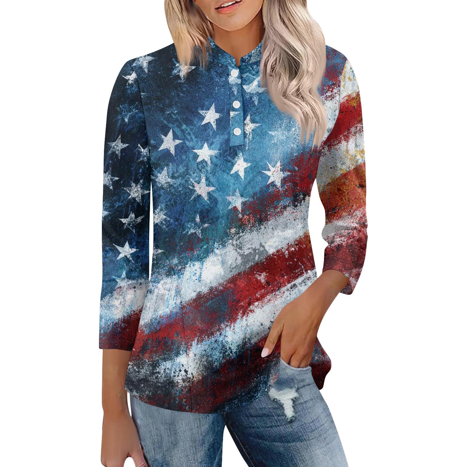 

Women’s Casual Polo Collar Loose Fit Seven Sleeve Shirt with Heart and Flag Print Suitable for Daily Wear and Outdoor Activities XL винный