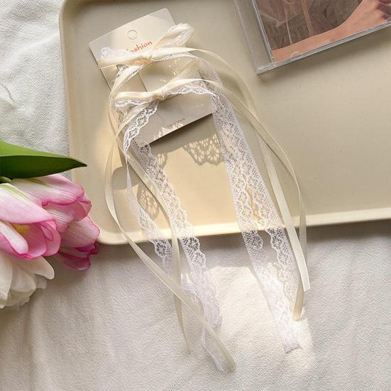 2Pcs Hair Rope Double Layer Soft Fabric Long Ribbon Hand-Sewn Bow Decor Hair Tie Princess Hairstyles Versatile Hair Accessory