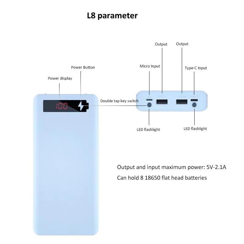 8-Slot DIY 18650 Battery Power Bank Case Digital Display 5V 21A Fast Charger Box for Travel Business Trip Use