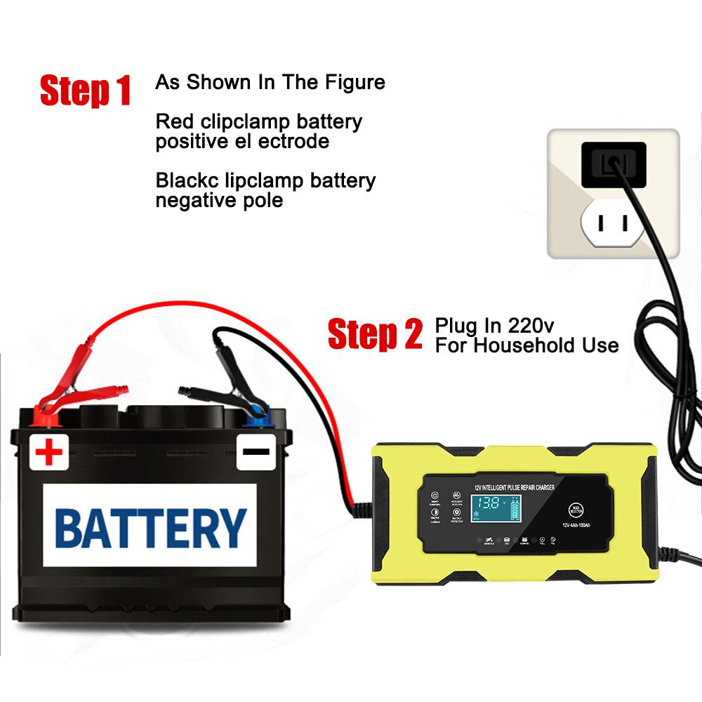 Nass-Trocken-Blei-Säure-Gel-Ladegerät Universal-Auto-Autobatterie-Ladegerät Pulsreparatur Smart Truck Motorrad Auto-Ladegerät 12V 6A