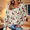 Women's V-Neck Long Sleeve Christmas Print Lightweight Blouse for Spring and Summer