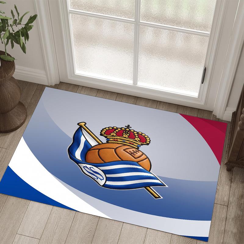 Real Sociedad FC Design Crystal Velvet Carpet Cozy Non?Slip Printed Rug For Bedroom Living Room Entrance