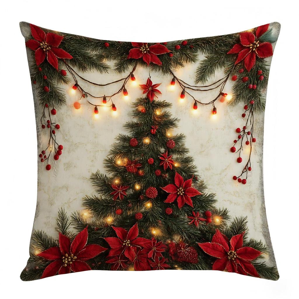 Christmas Pillow Cover - Festive Cartoon Linen Cushion Covers for Sofa Decor Pillowcase Xmas Cushion Cover Gift  ( No Pillow Core )