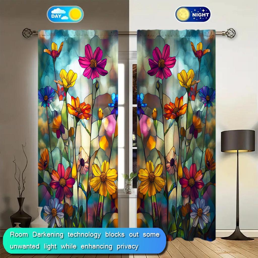2-Panels Colored Chrysanthemum Glass Curtains Versatile Design Suitable for Any Style Creating a Peaceful Living Space
