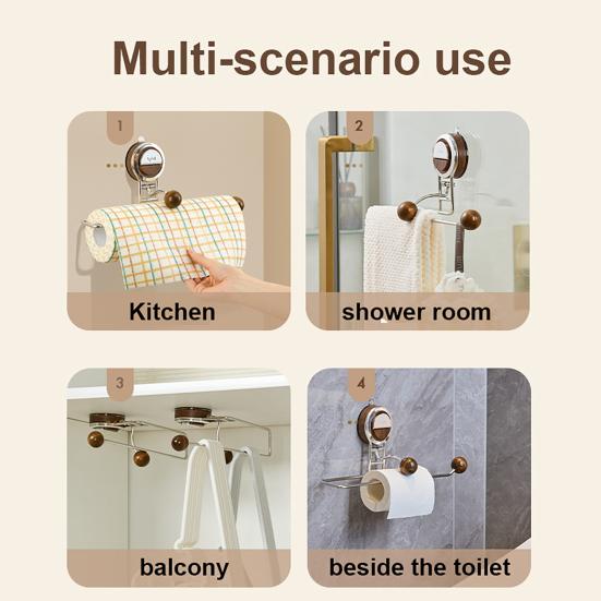 Kitchen Paper Towel Storage Rack with Suction Cup And Automatic Spring Push Rod Paper Roll Holder for