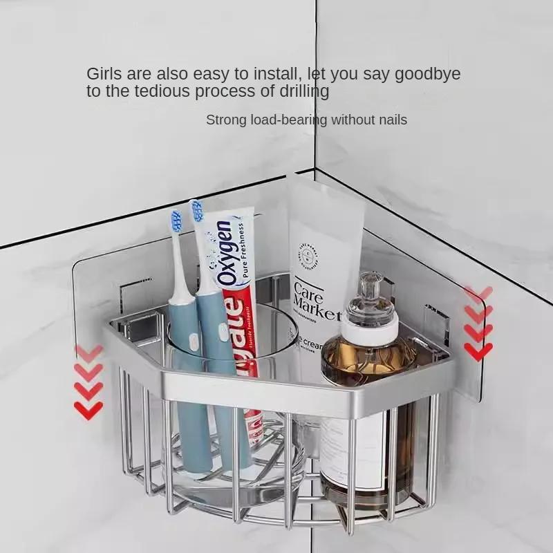 

Kitchen Sink Drain Bathroom Shelf Corner Space Aluminum Bathroom Triangle Basket Shower Room Storage Rack Wall Mounted серебряный
