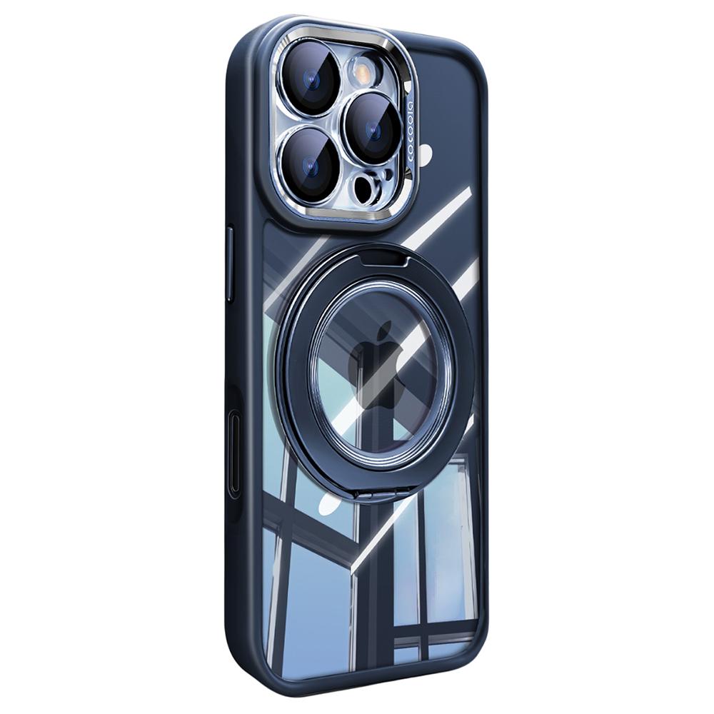 For iPhone 16 Pro Case Magnetic Rotating Kickstand PC+TPU Phone Cover with Detachable Camera Lens Film