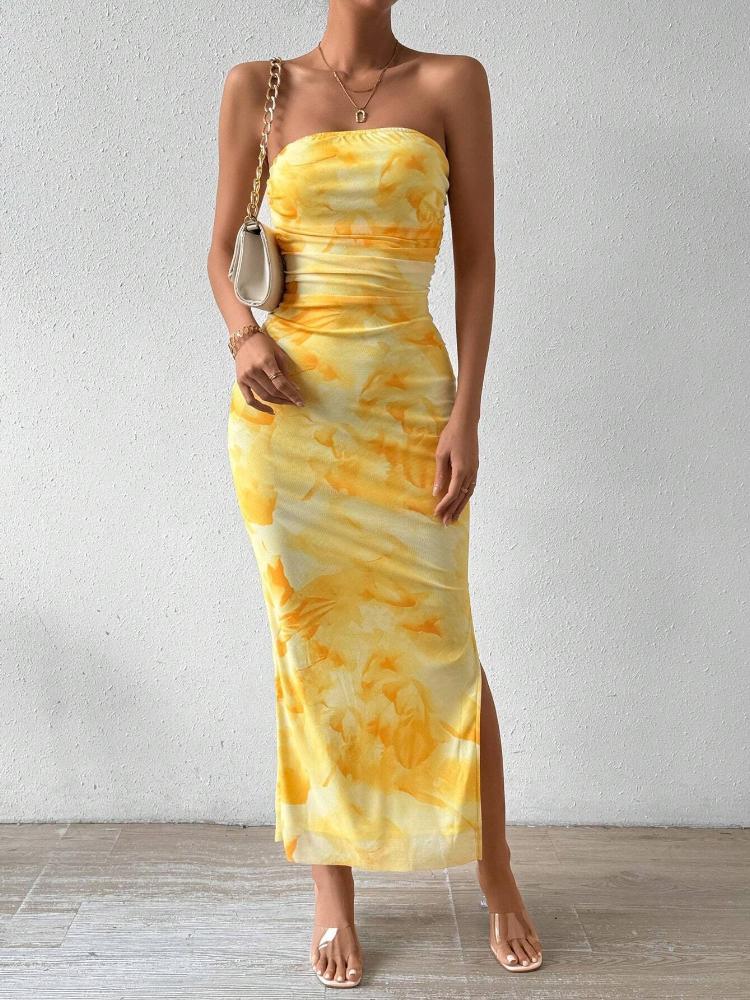 Ladies' Summer Slim Fit Dress Fashionable and Sexy Strapless Dress Sleeveless Printed Dress