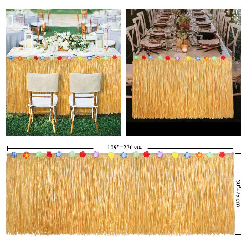 156PCS Table Skirt Package Hawaii Tassel Table Surround Simulation Turtle Back Leaf Festival Party Atmosphere Table Decoration