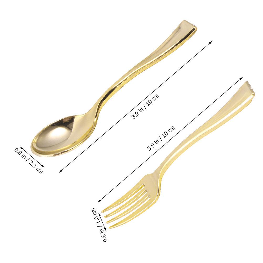 

48Pcs Plastic Forks Spoons Disposable Cutlery Perfect for Dessert Ice Cream Pudding Cake s Day Plastic Forks золотистий