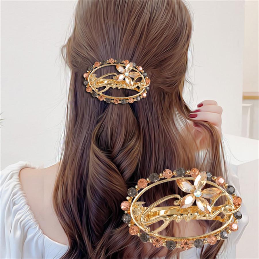 Korean Rhinestone Flower Spring Clip Pearl Half-tied Hair Clip Elegant Temperament Top Clip Exquisite Round Medium Ponytail Clip