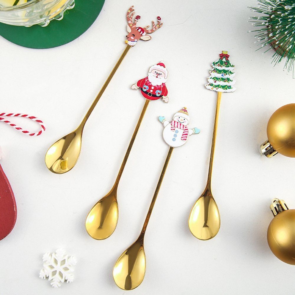 4PCS Set Christmas Stirring Spoon Plated Design Kitchen Utensil Gift  Kitchen Supplies