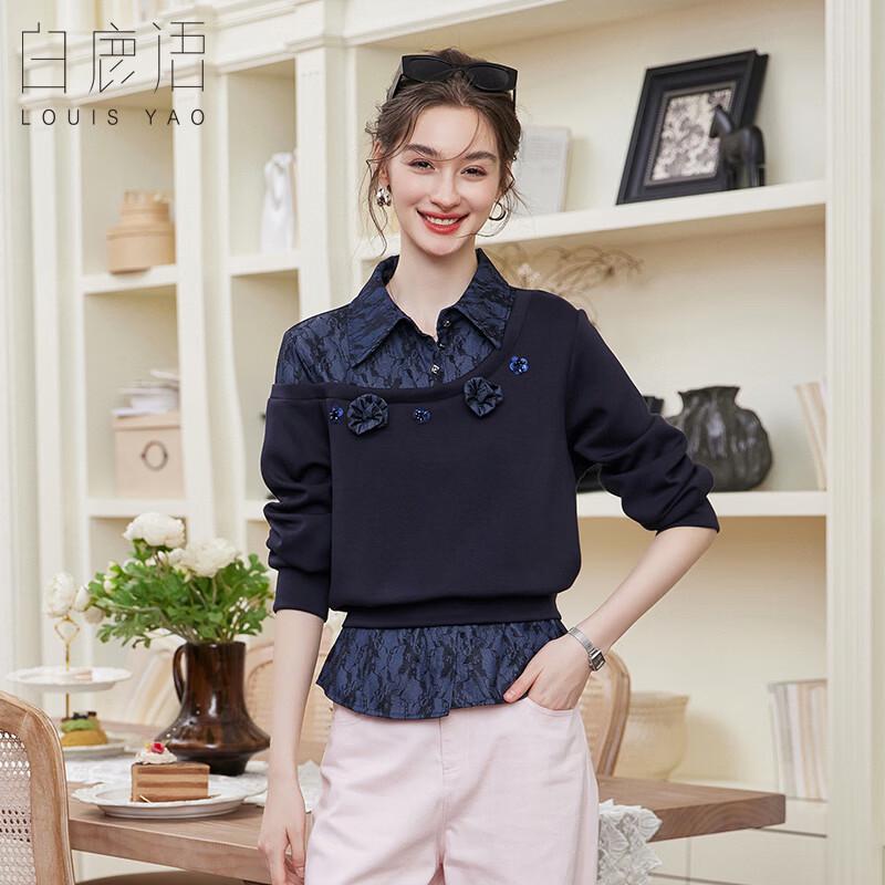 Bailuyu Women s Flower Decor Off-Shoulder Sweatshirt M