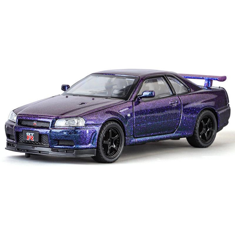 

1/32 Nissan GTR R34 Skyline Street Car Version Supercar Diecast Model Car Alloy Metal Car Interior Accessories Ornament Automobiles Boy фіолетовий