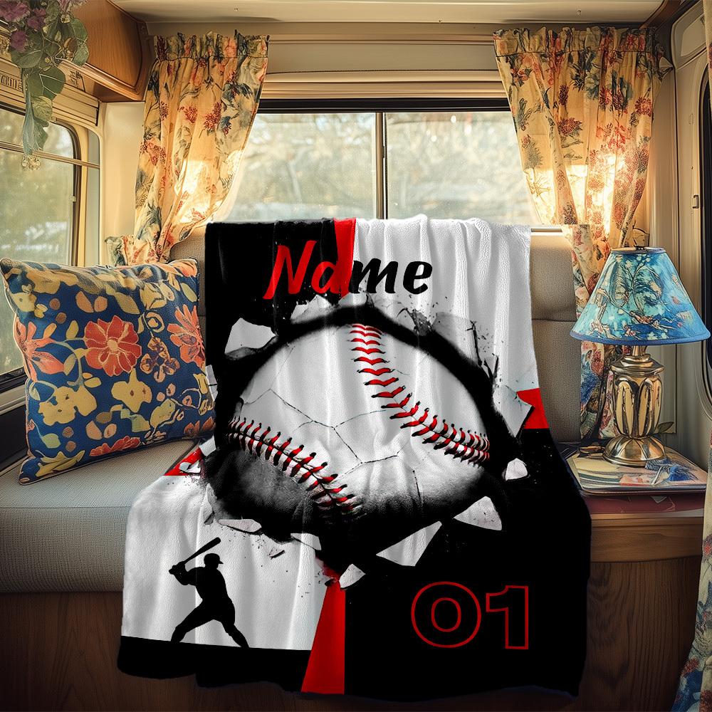Baseballthemed Customize Your Name Rv Blanket Comfortable Soft Lightweight Allseason Multipurpose Blanket For Travel Camping Picnics Sofas Rvs Beds
