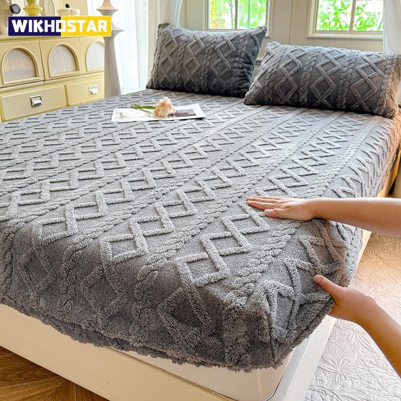 new solid color Tafu fleece fitted sheet household mattress protective cover non-slip single piece no pillowcase