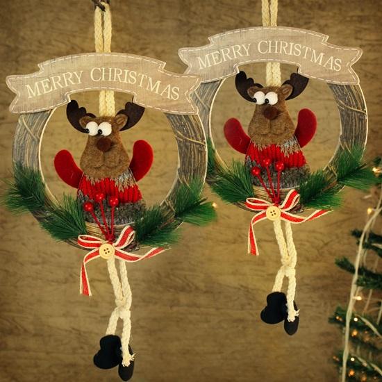Pack of 2 Christmas Wreath Artificial Pine Rings Reindeer for Front Door Xmas Tree Wall Hanging Ornaments Accessories  Items for Home Office