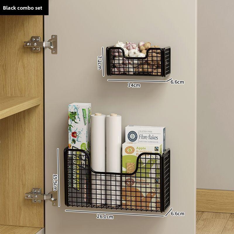 Kitchen Cabinet Door Inner Shelf Storage Box Door Rear Hook Plastic Wrap Bag Cabinet Door Hanging Basket Storage Rack
