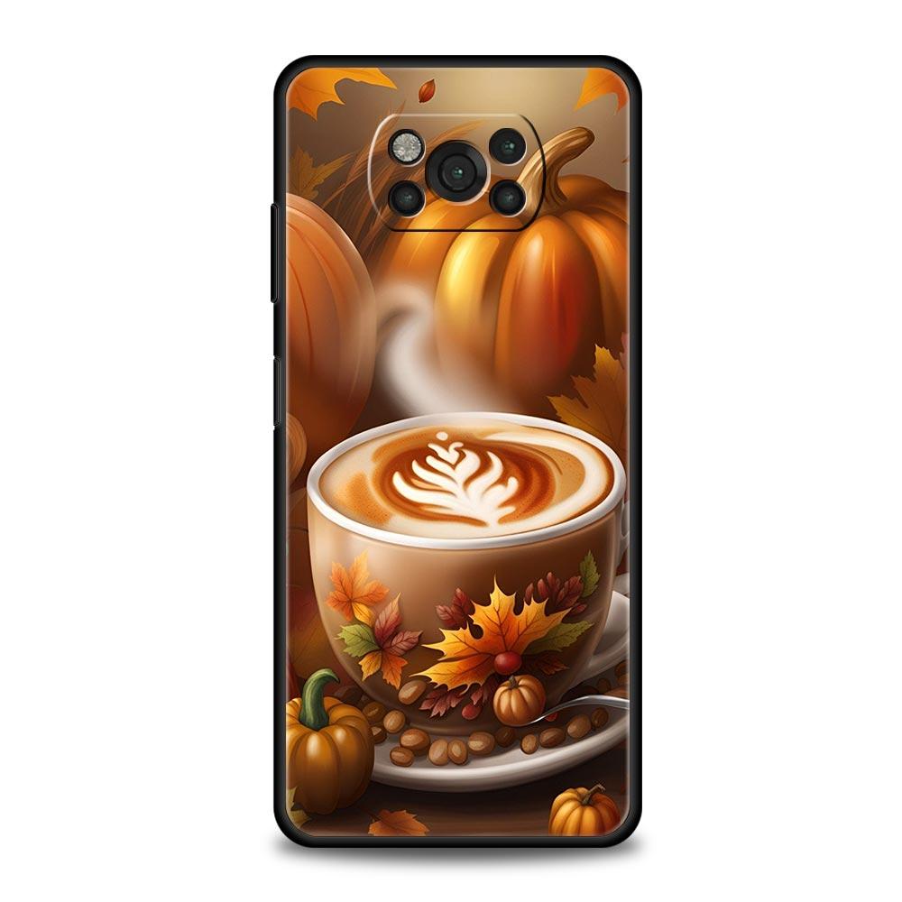Pumpkin Autumn Leaves Coffee Phone Case Cover  for Xiaomi Poco F7 Ultra F6 F5 F4 F3 X6 X5 X4 X3 NFC C51 C55 M4 GT Soft TPU Shell