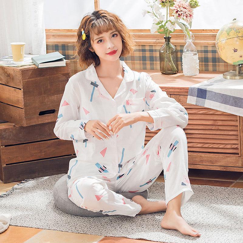 Spring and Autumn New High-end Imitation Cotton Pajamas Women's Summer Long-sleeved Trousers Set Women's Loose Large-size Loungewear