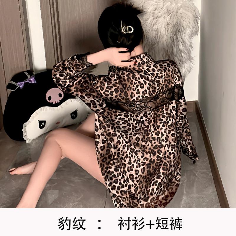 Boyfriend style shirt sexy large size pajamas pure lust thin lace fake two pajamas loungewear