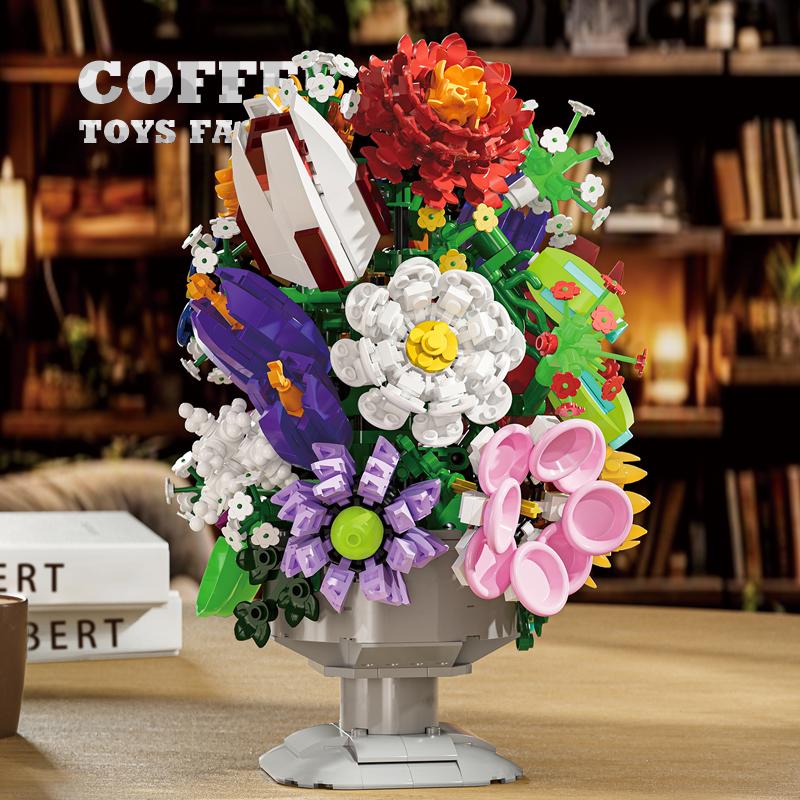 NEW Potted Plant Model MOC Bricks Set Romantic Flowers Bouquet Building Blocks Bonsai DIY Home Decoration Children Toy Girl Gift