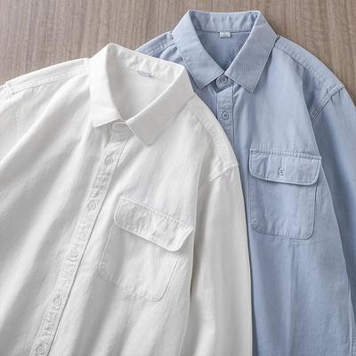 Simple American Heavyweight Work Shirt Long Sleeve Men's Spring and Autumn Youth Casual High-end Men's White Shirt Jacket