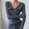 Fashion Korean Women's Solid V-neck Sweater Autumn Winter Long-sleeved Inner Top Slim Bottoming Knitted Sweaters Casual Pullover