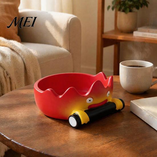 Decorative Entrance Table Ornament Cartoon Calcifer Flame Resin Storage Tray, Creative Fire-Shaped Catchall Birthday Gift for Anime Lovers Decor,