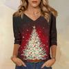 Women's Fashion Casual V Neck 3/4 Sleeve Loose  Printed T-Shirt Ladies Top