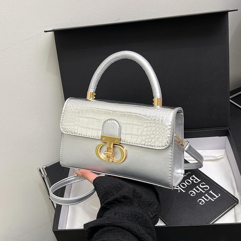 Fashionable Fashionable Lock Buckle Crocodile Pattern Leisure Handheld Single Shoulder Crossbody Small Square Bag For Women