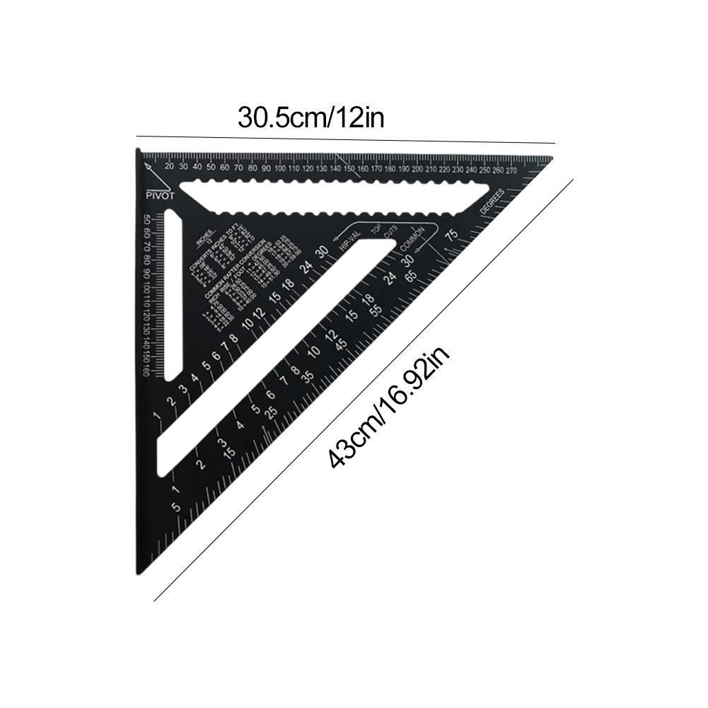 12 Inch Triangle Ruler Aluminum Alloy Metric Angle Ruler High Precision Measuring Square Ruler for Woodworking Carpentry
