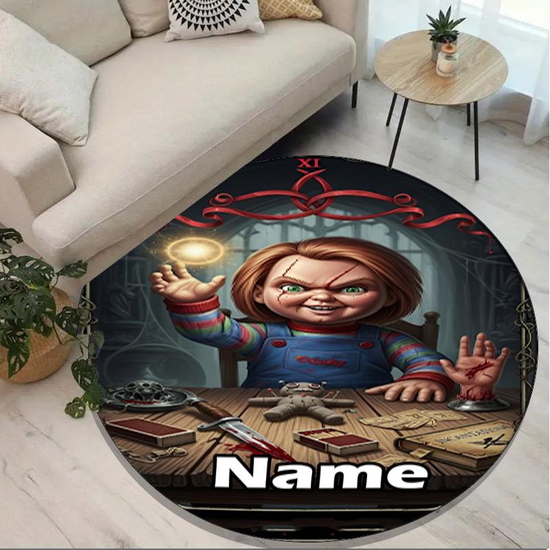 Custom Name Personalized Bride of Chucky Print Round Rug, Versatile Home Decor Carpet, for Playroom, Apartment, Balcony, Entryway, Hallway Gift