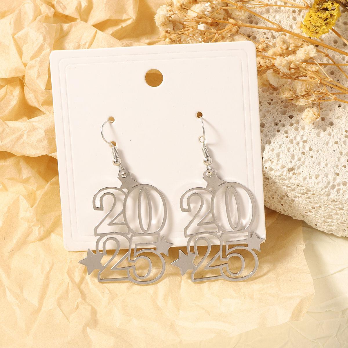 

New personalized and creative metal hollowed-out digital 2025 New Year s Eve unique women s ear hooks