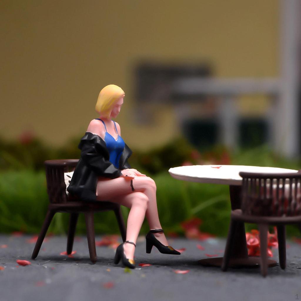 1/64 Diorama Figure Mini Women Painted Collectible Resin People Model Seated Female for