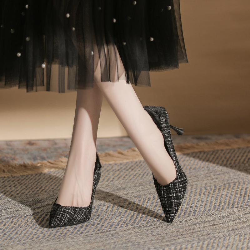 

Xiaoxiangfeng high-heeled women s thin-heeled pointed shoes, new warm-heeled comfortable women s single shoes in autumn freezing season 34