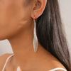 Gold Silver Metal Hollow Earrings Oval Hollow Ear Clip Long Tassel Dangle Earrings  Party