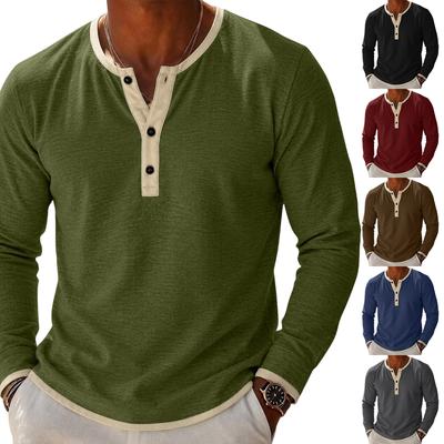 Herren Langarmshirt Lässiges Knopfleisten-T-Shirt für Sport und Alltag