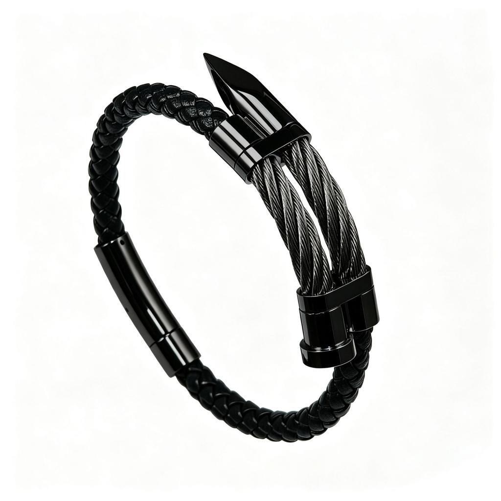 Men's Wire Braided Leather Rope Bracelet Nail Bracelet