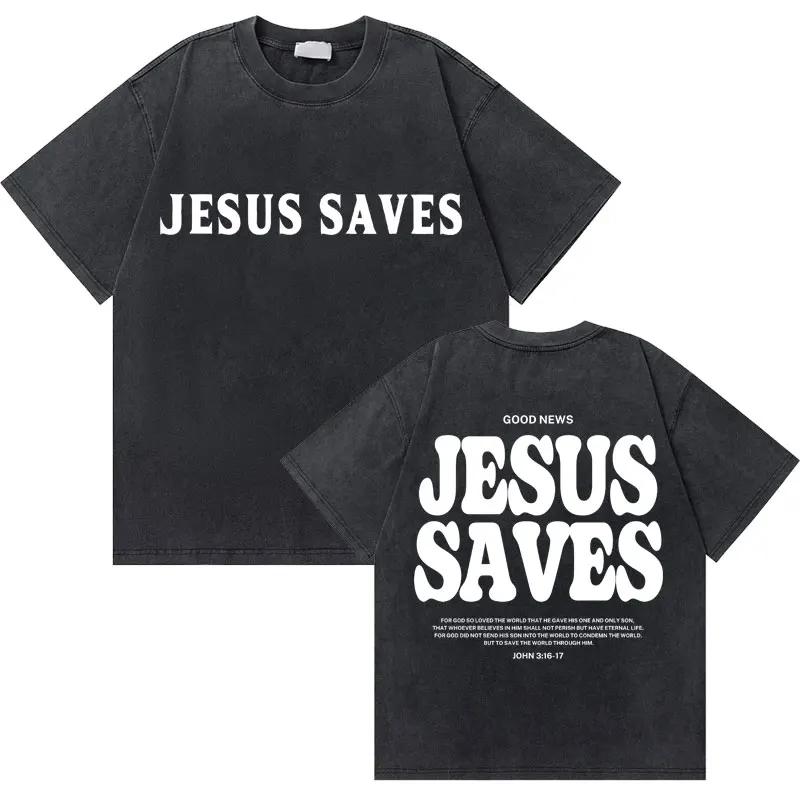 Gewaschenes Vintage Christian Jesus Grafik T-Shirt für Herren Hohe Qualität Baumwolle T-Shirts Herren Hip Hop Gothic Oversized T-Shirt Streetwear