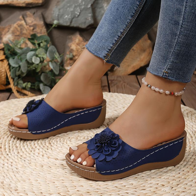 Fashion Vintage Big Floral Sandals Women Summer 2025 Comfortable Soft Sole Wedge Heels Slides Woman Casual Plus Size 43 Slippers Mujer