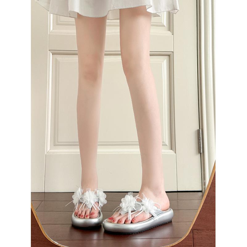 

Thick-soled toe slippers women s summer style with skirt flower fairy shoes soft-soled flip-flops 39 серебряный
