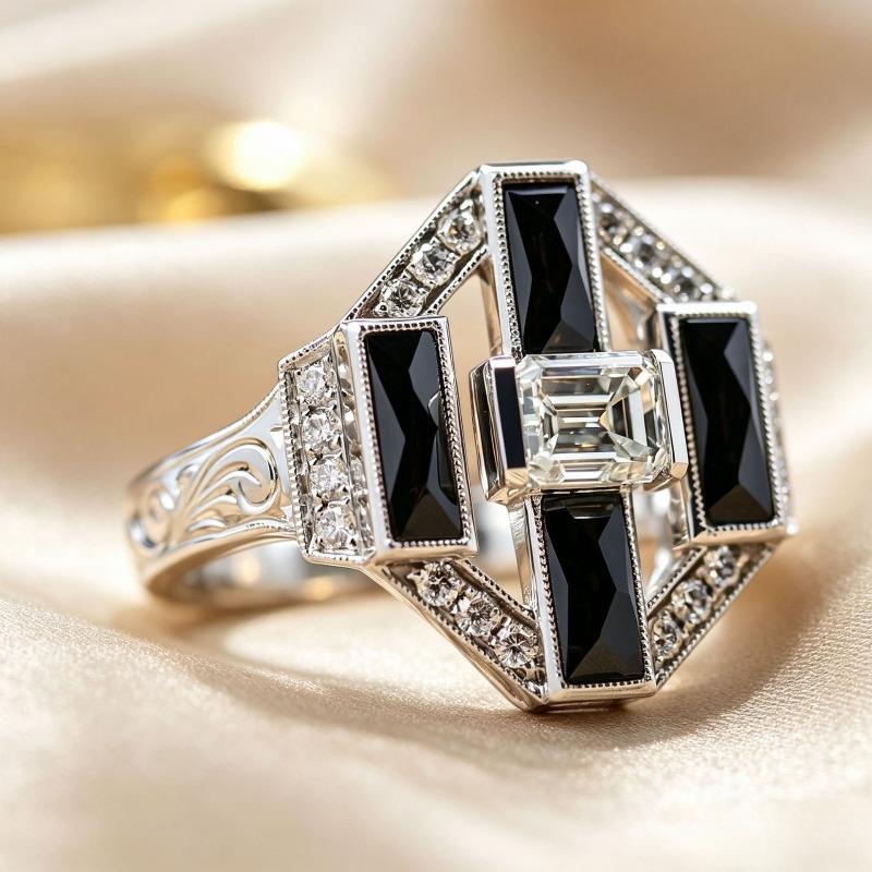 Luxury 2026 New Creative Square Women's Ring, European and American Exaggerated Rivet Decoration Hollow Women's Ring Trend
