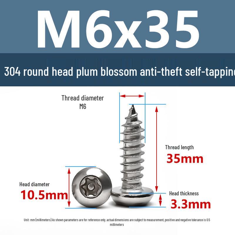 Yigu 304 Anti-Theft Torx Pin Self-Tapping Screws: M2-M5 Round Head, Mushroom Head, Pointed Tail Wood Screws