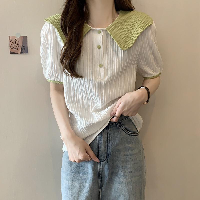 

Женская шикарная рубашка-кардиган с контрастным воротником - мода лета 2022 года, с длинными рукавами, свободный крой S зелёный