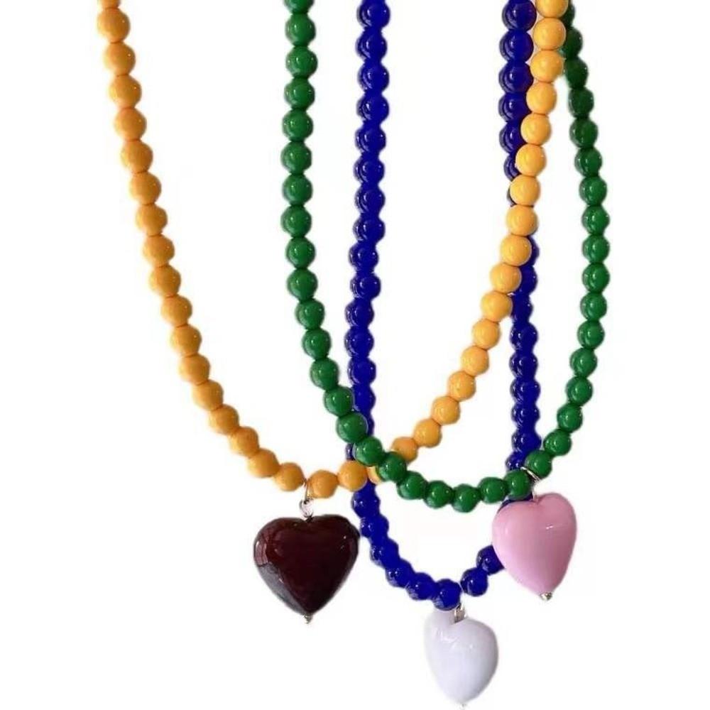 Love Heart Pendant Clavicle Chain Resin Acrylic Neck Chain Trend Beaded Necklace