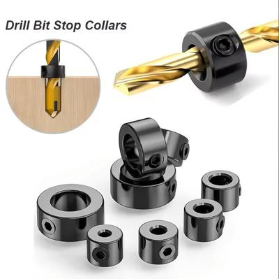 1 jeu de colliers d'arrêt de foret, bague d'arrêt, limite d'arbre, verrouillage métrique, presse en acier, profondeur réglable, guide de trou, outils de menuiserie