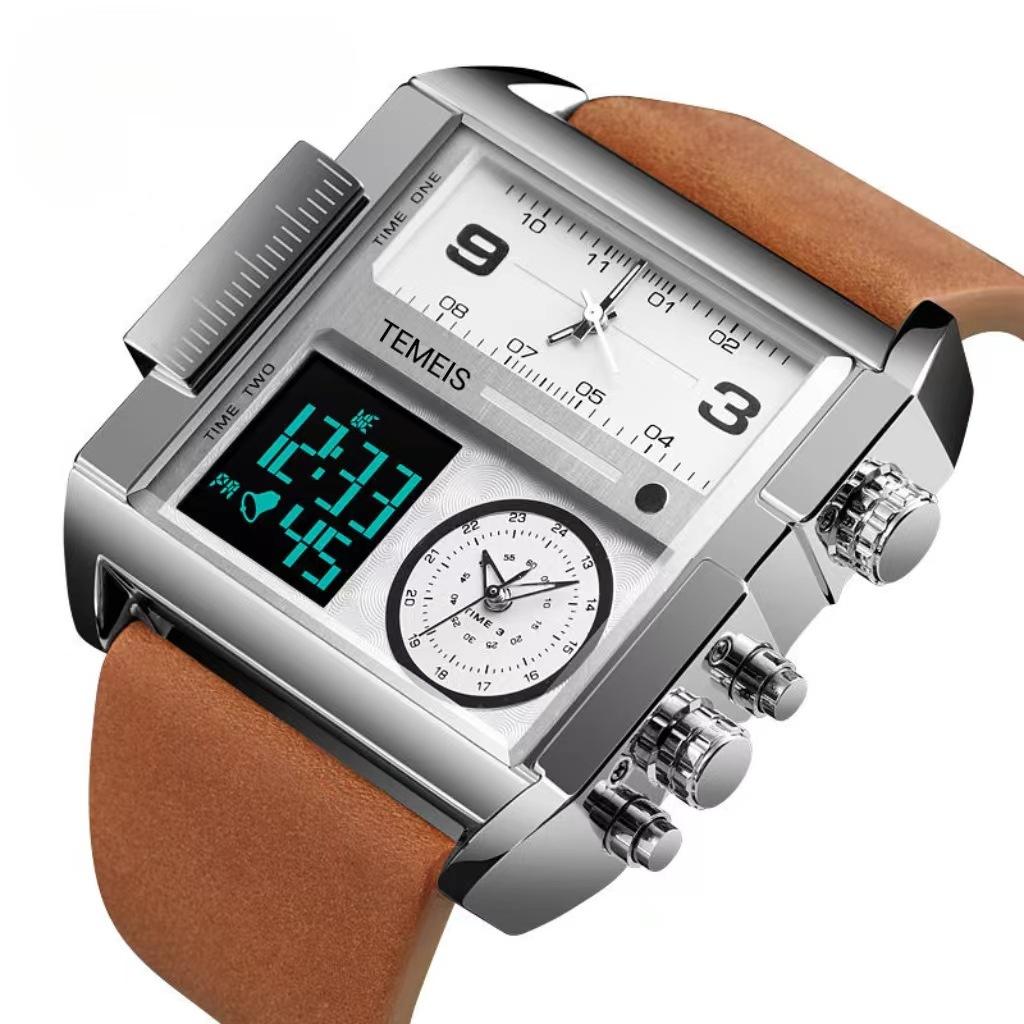 Temeshi 8160 Square Waterproof Watch Three-Time Large Dial Men'S And Women'S Electronic Watch Luminous Chronograph