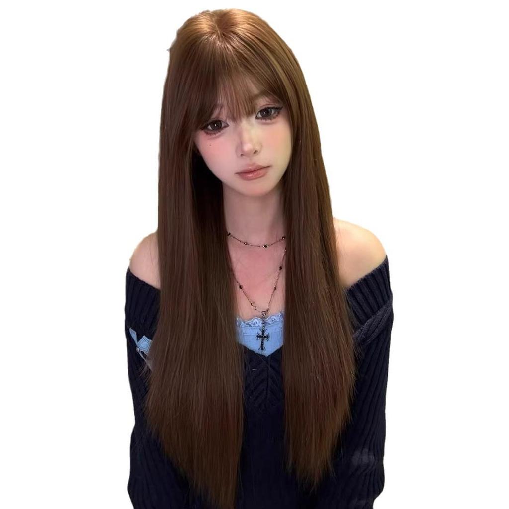 Gu Zao Baby Warm Chestnut Brown Long Straight Bangs Wig - Realistic & Fluffy