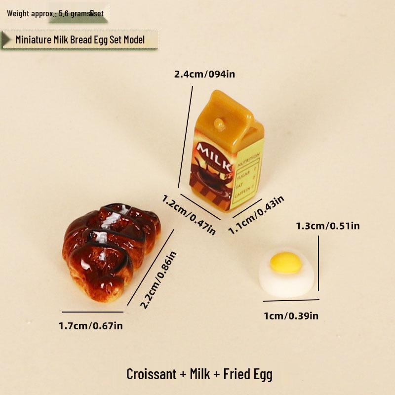 Miniature Dollhouse Kitchen Food Set: Eggs, Bread, Milk Carton Tray Model for Creative DIY Scene Decoration
